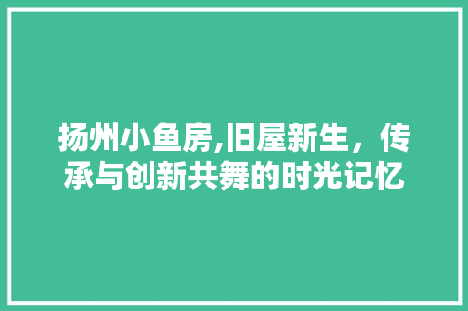 扬州小鱼房,旧屋新生，传承与创新共舞的时光记忆