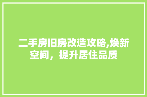 二手房旧房改造攻略,焕新空间，提升居住品质