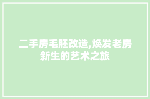 二手房毛胚改造,焕发老房新生的艺术之旅
