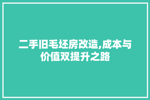 二手旧毛坯房改造,成本与价值双提升之路