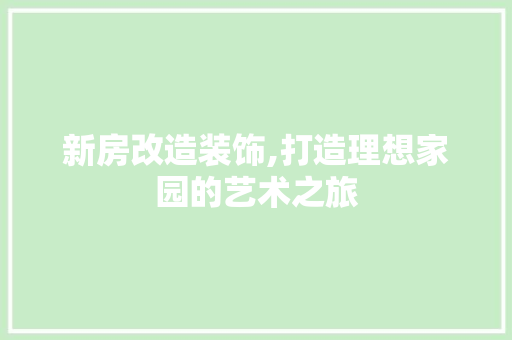 新房改造装饰,打造理想家园的艺术之旅