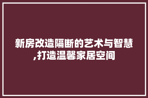 新房改造隔断的艺术与智慧,打造温馨家居空间