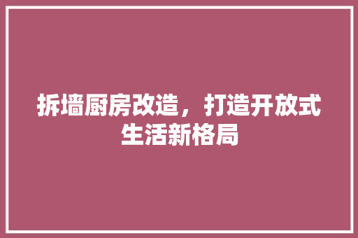 拆墙厨房改造，打造开放式生活新格局