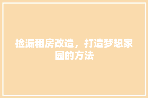 捡漏租房改造，打造梦想家园的方法