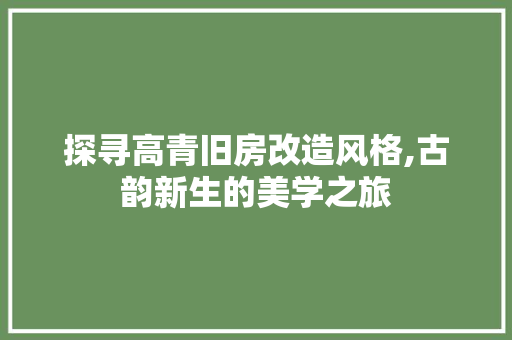 探寻高青旧房改造风格,古韵新生的美学之旅