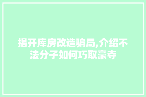揭开库房改造骗局,介绍不法分子如何巧取豪夺