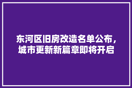 东河区旧房改造名单公布，城市更新新篇章即将开启
