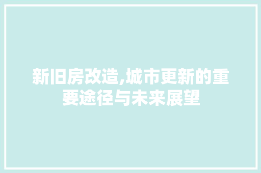 新旧房改造,城市更新的重要途径与未来展望