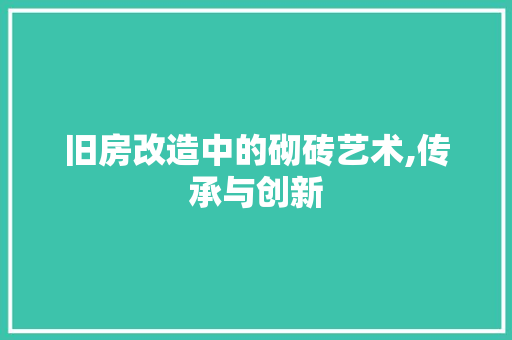 旧房改造中的砌砖艺术,传承与创新