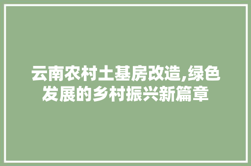 云南农村土基房改造,绿色发展的乡村振兴新篇章