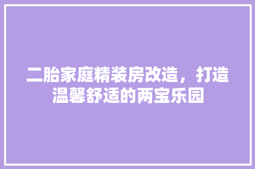 二胎家庭精装房改造，打造温馨舒适的两宝乐园