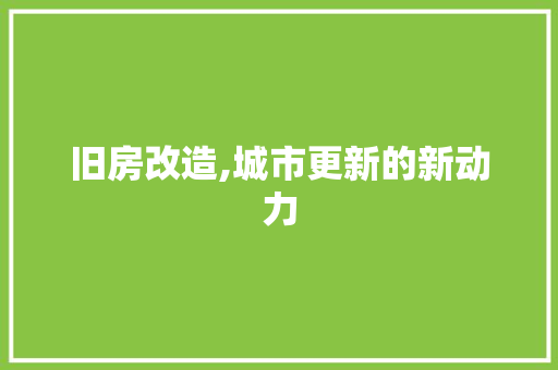 旧房改造,城市更新的新动力