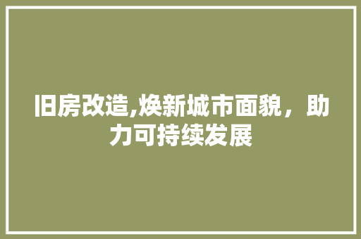 旧房改造,焕新城市面貌，助力可持续发展