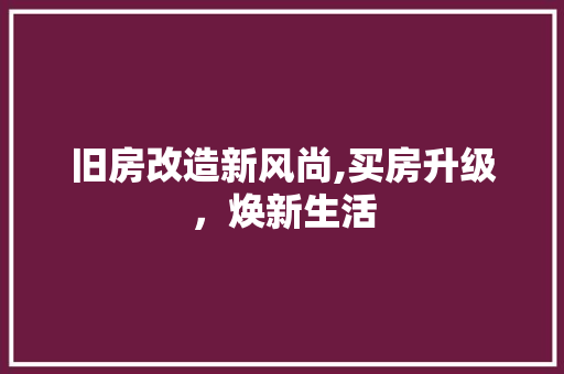 旧房改造新风尚,买房升级，焕新生活