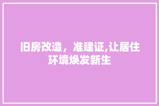 旧房改造，准建证,让居住环境焕发新生