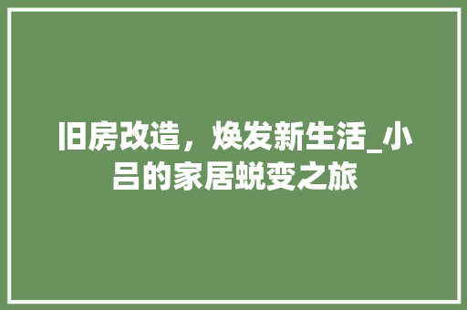 旧房改造，焕发新生活_小吕的家居蜕变之旅