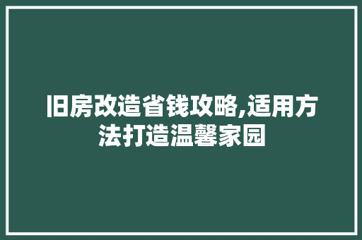 旧房改造省钱攻略,适用方法打造温馨家园
