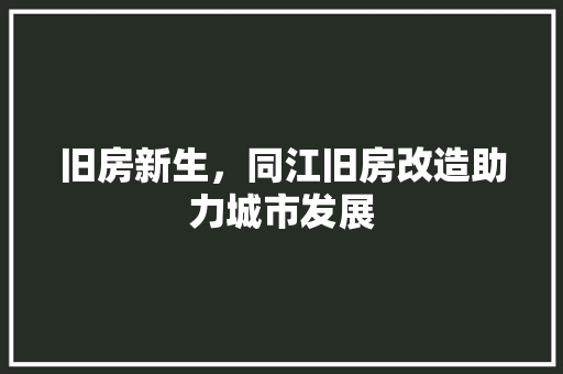 旧房新生，同江旧房改造助力城市发展