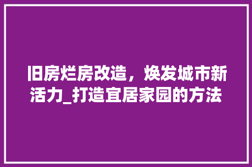 旧房烂房改造，焕发城市新活力_打造宜居家园的方法与探索