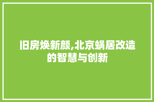 旧房焕新颜,北京蜗居改造的智慧与创新