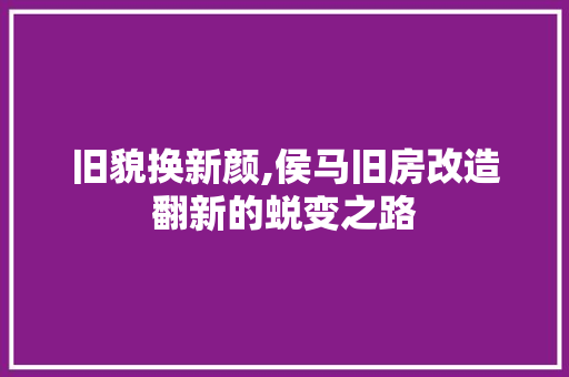 旧貌换新颜,侯马旧房改造翻新的蜕变之路