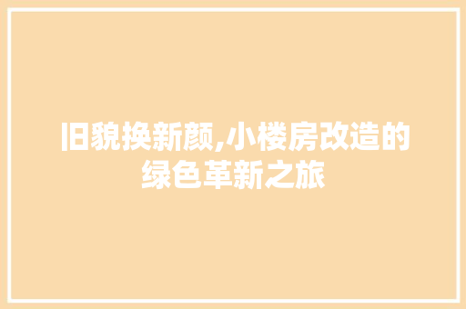 旧貌换新颜,小楼房改造的绿色革新之旅