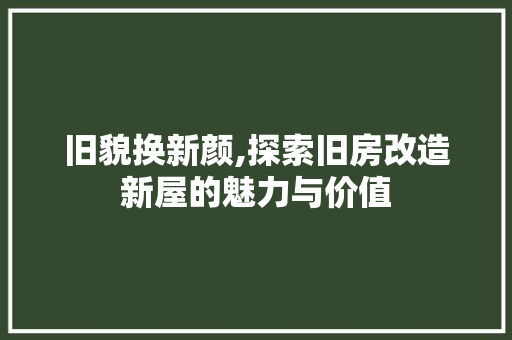 旧貌换新颜,探索旧房改造新屋的魅力与价值
