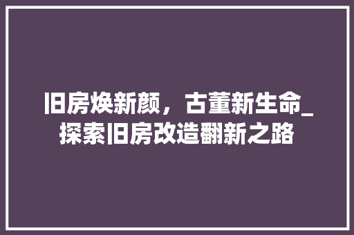 旧房焕新颜，古董新生命_探索旧房改造翻新之路
