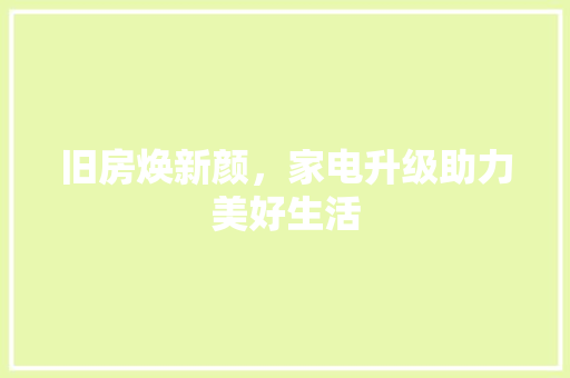 旧房焕新颜，家电升级助力美好生活