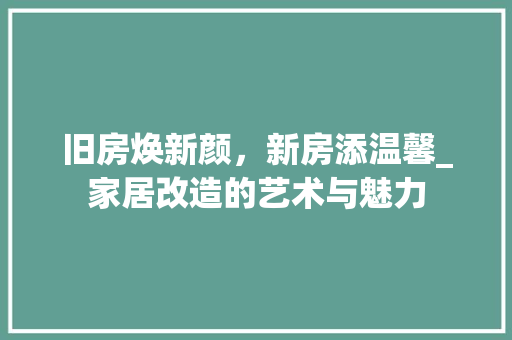 旧房焕新颜，新房添温馨_家居改造的艺术与魅力