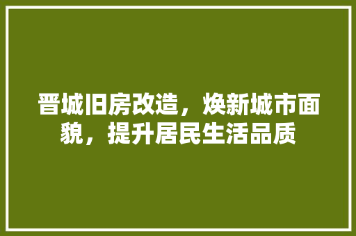 晋城旧房改造，焕新城市面貌，提升居民生活品质