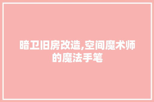 暗卫旧房改造,空间魔术师的魔法手笔