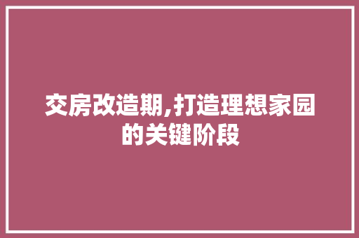 交房改造期,打造理想家园的关键阶段