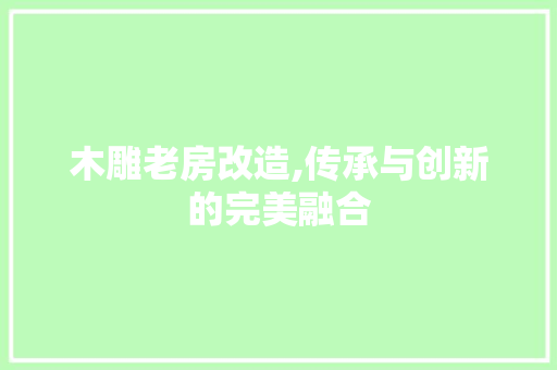木雕老房改造,传承与创新的完美融合