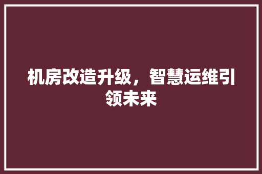 机房改造升级，智慧运维引领未来