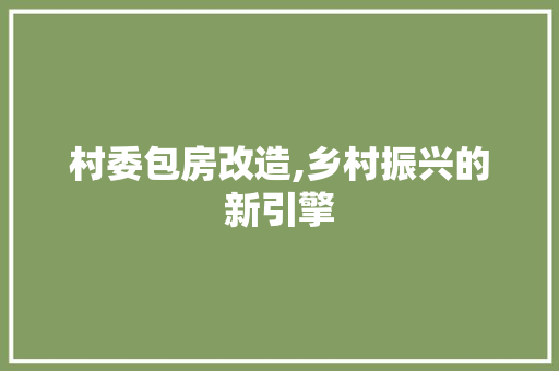 村委包房改造,乡村振兴的新引擎