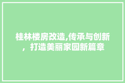 桂林楼房改造,传承与创新，打造美丽家园新篇章