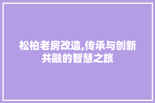 松柏老房改造,传承与创新共融的智慧之旅