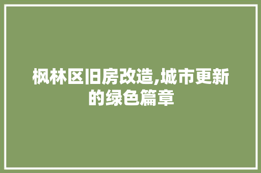枫林区旧房改造,城市更新的绿色篇章