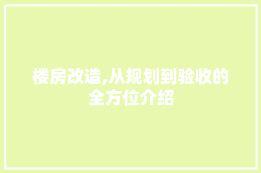 楼房改造,从规划到验收的全方位介绍