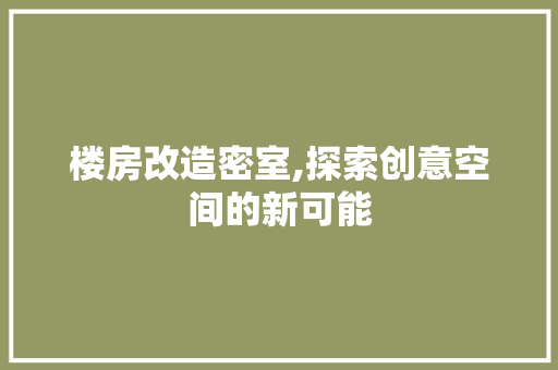 楼房改造密室,探索创意空间的新可能