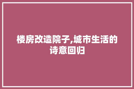 楼房改造院子,城市生活的诗意回归