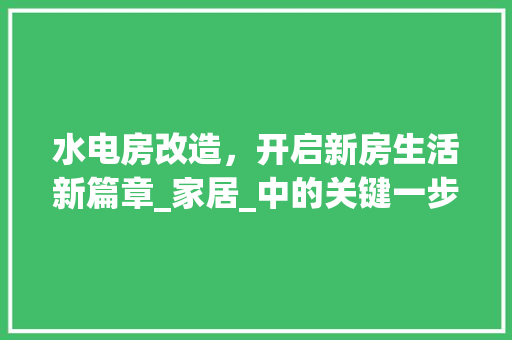 水电房改造，开启新房生活新篇章_家居_中的关键一步