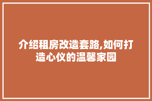 介绍租房改造套路,如何打造心仪的温馨家园