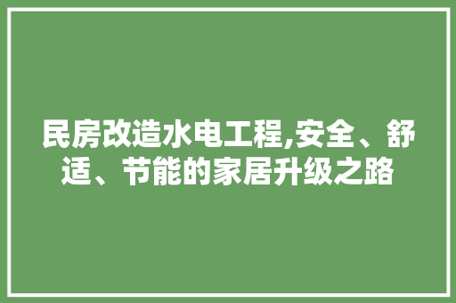 民房改造水电工程,安全、舒适、节能的家居升级之路