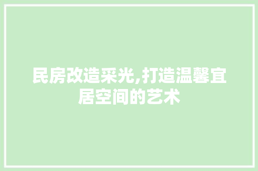 民房改造采光,打造温馨宜居空间的艺术
