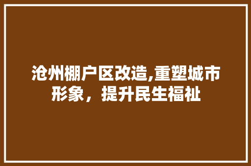 沧州棚户区改造,重塑城市形象，提升民生福祉