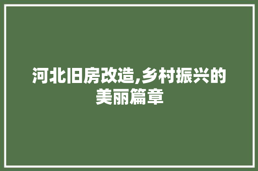 河北旧房改造,乡村振兴的美丽篇章