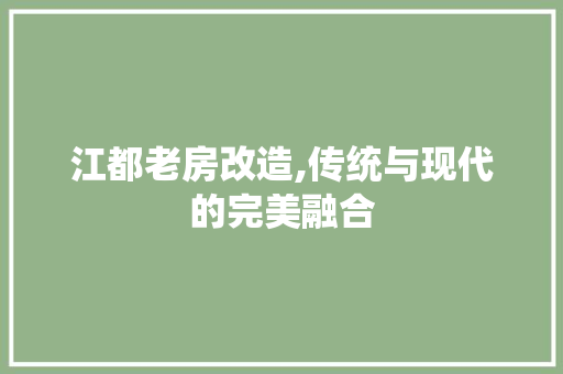 江都老房改造,传统与现代的完美融合