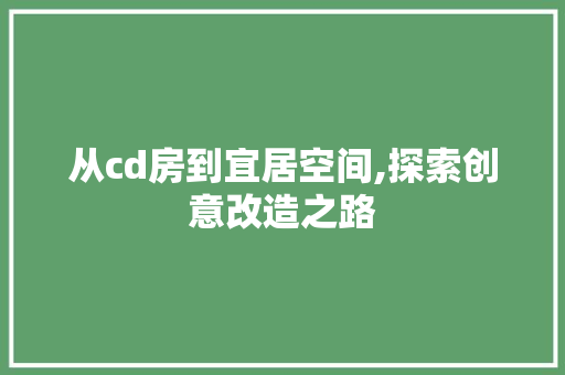 从cd房到宜居空间,探索创意改造之路